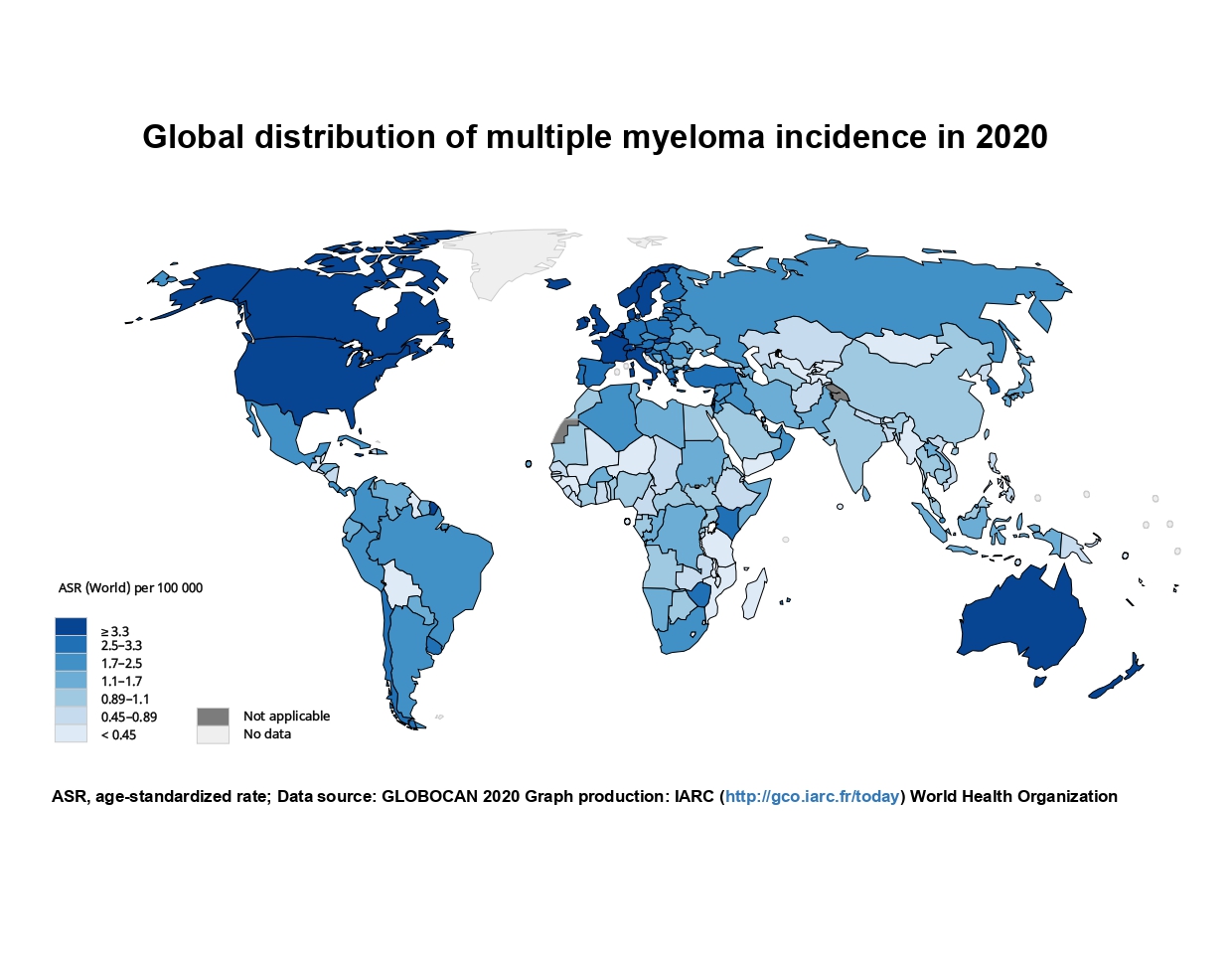 Global distribution of multiple myeloma incidence in 2020